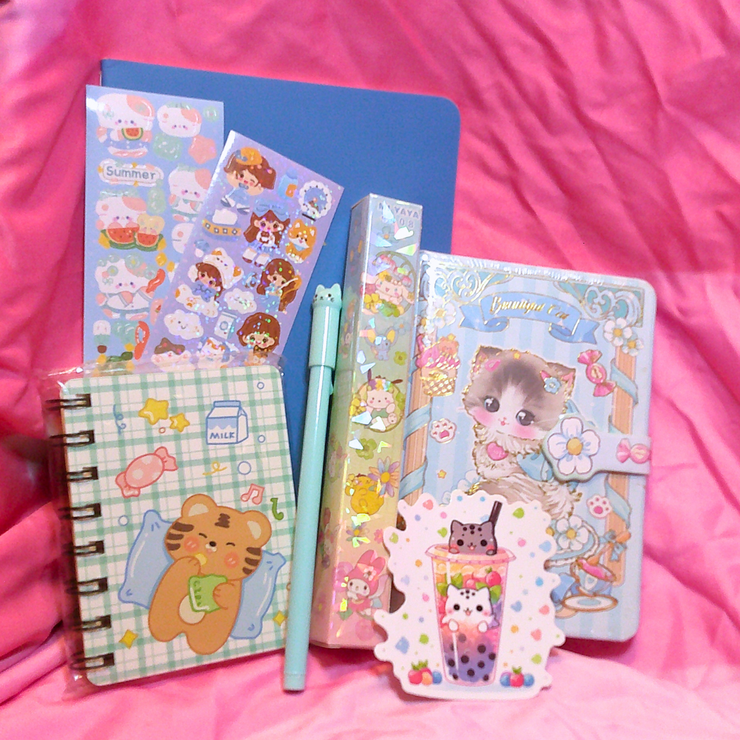 Blue Kitty Stationery Set