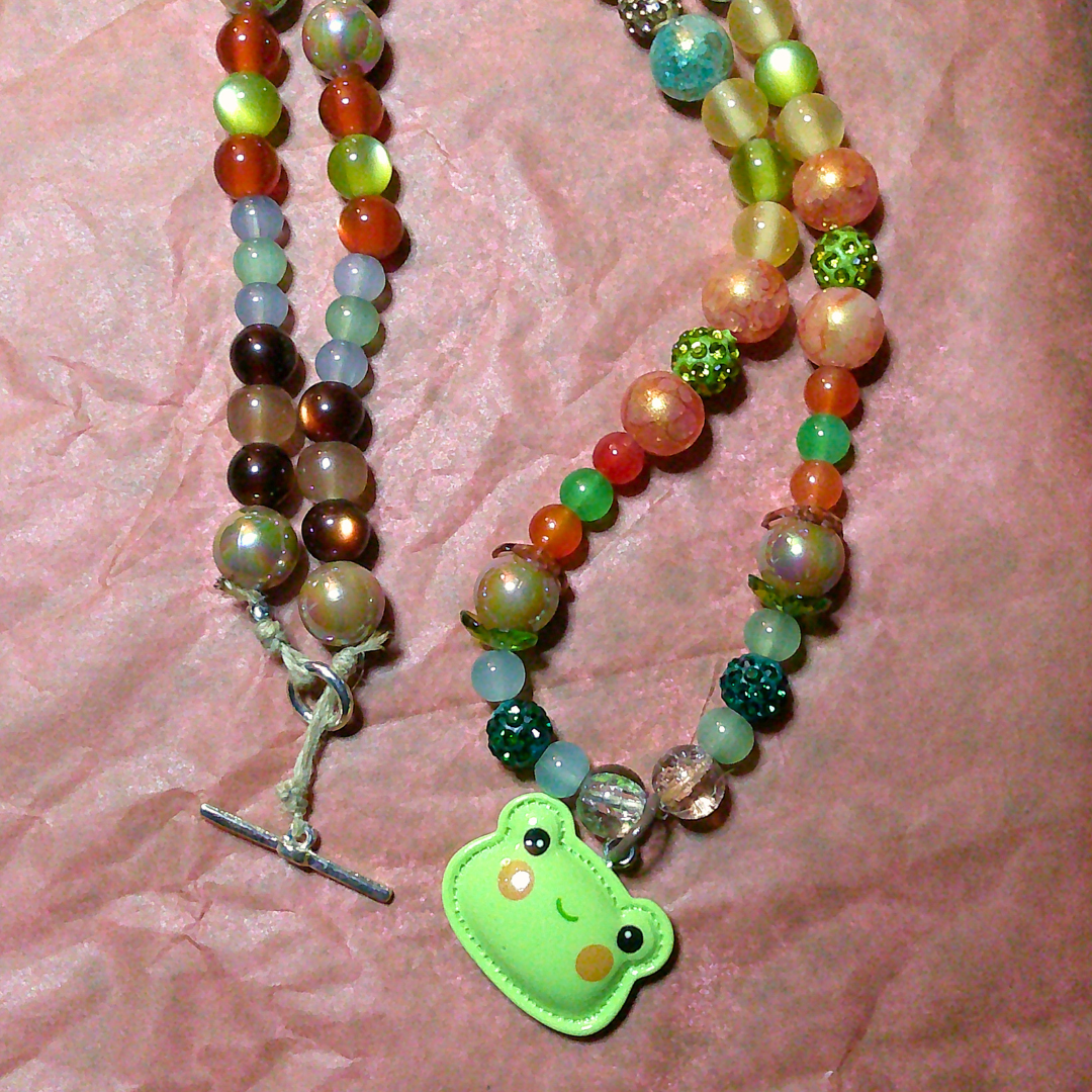 Swampy Frog Handmade Beaded Charm Necklace