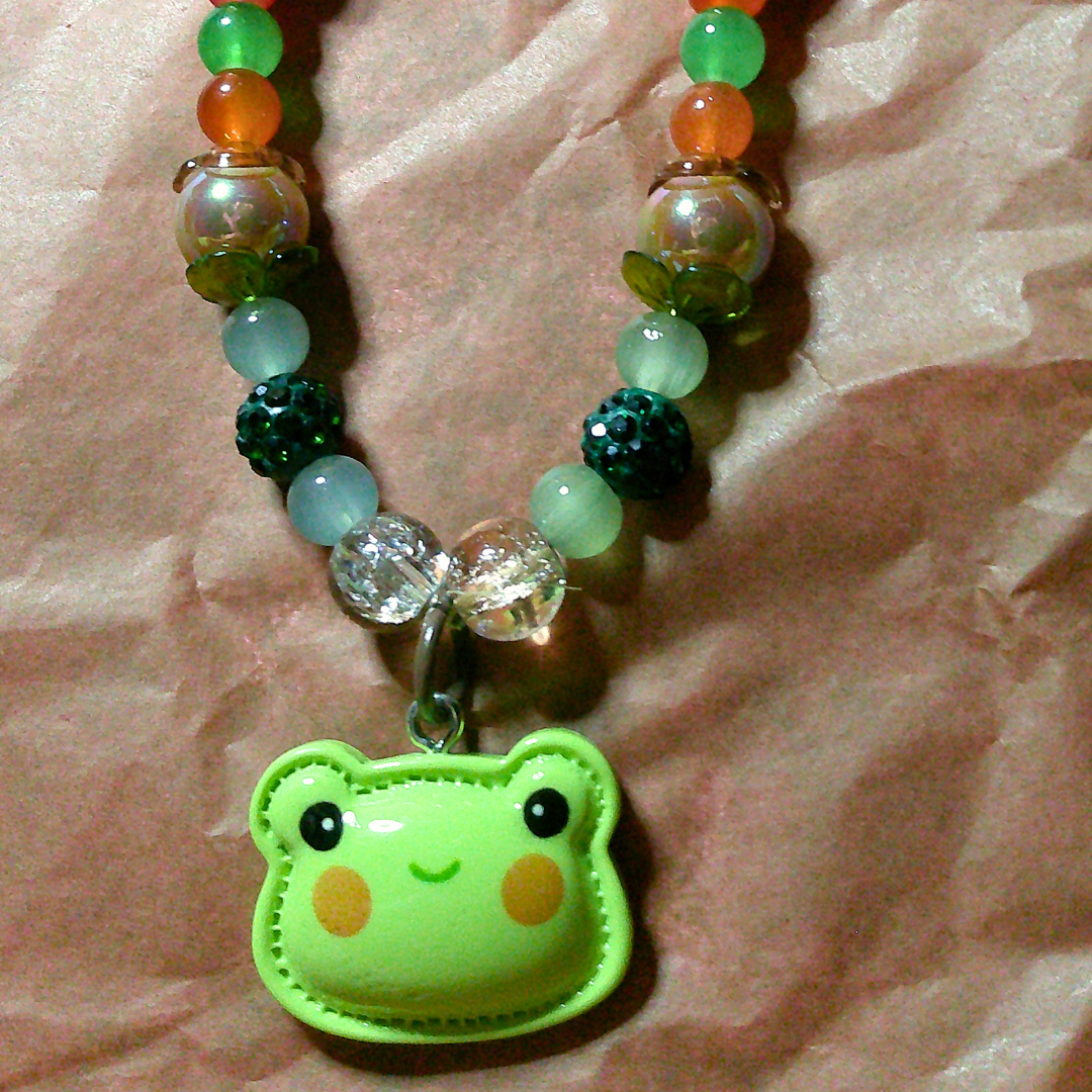 Swampy Frog Handmade Beaded Charm Necklace