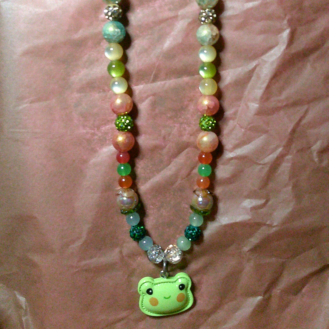 Swampy Frog Handmade Beaded Charm Necklace